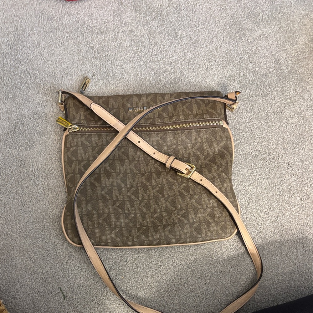 Michael Kors Tan and Brown Logo Crossbody